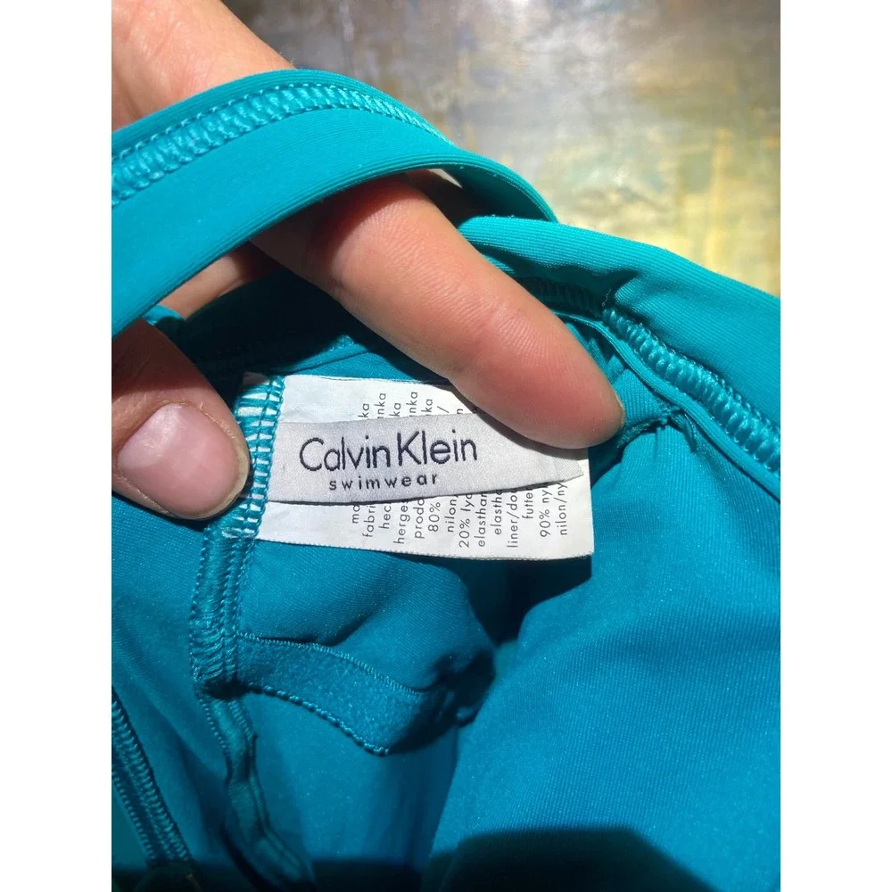 Calvin Klein Womens Turquoise Blue Cross Strap Open Back One Piece Swimsuit 10 - Picture 3 of 7